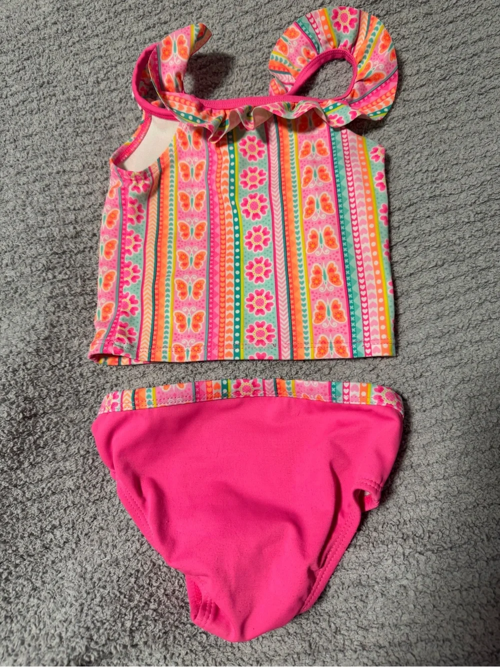 healthtex Pink Floral Stripe Tankini with Solid Pink Bottoms